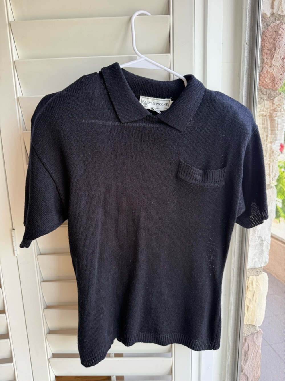 80s Evan Picone Black Short Sleeve Knit Polo